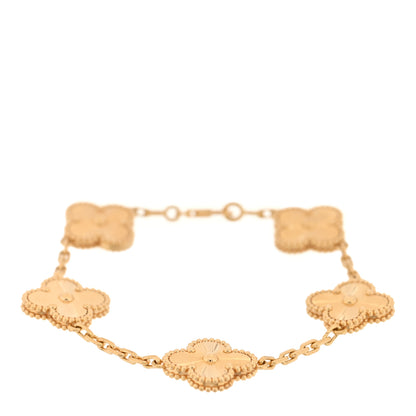 Van Cleef & Arpels 18K Yellow Gold 5 Motifs Guilloche Vintage Alhambra Bracelet 1 of 3