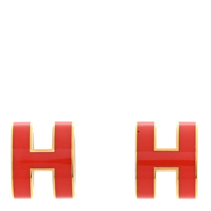 Hermes Gold Lacquered Pop H Earrings Orange 1 of 4