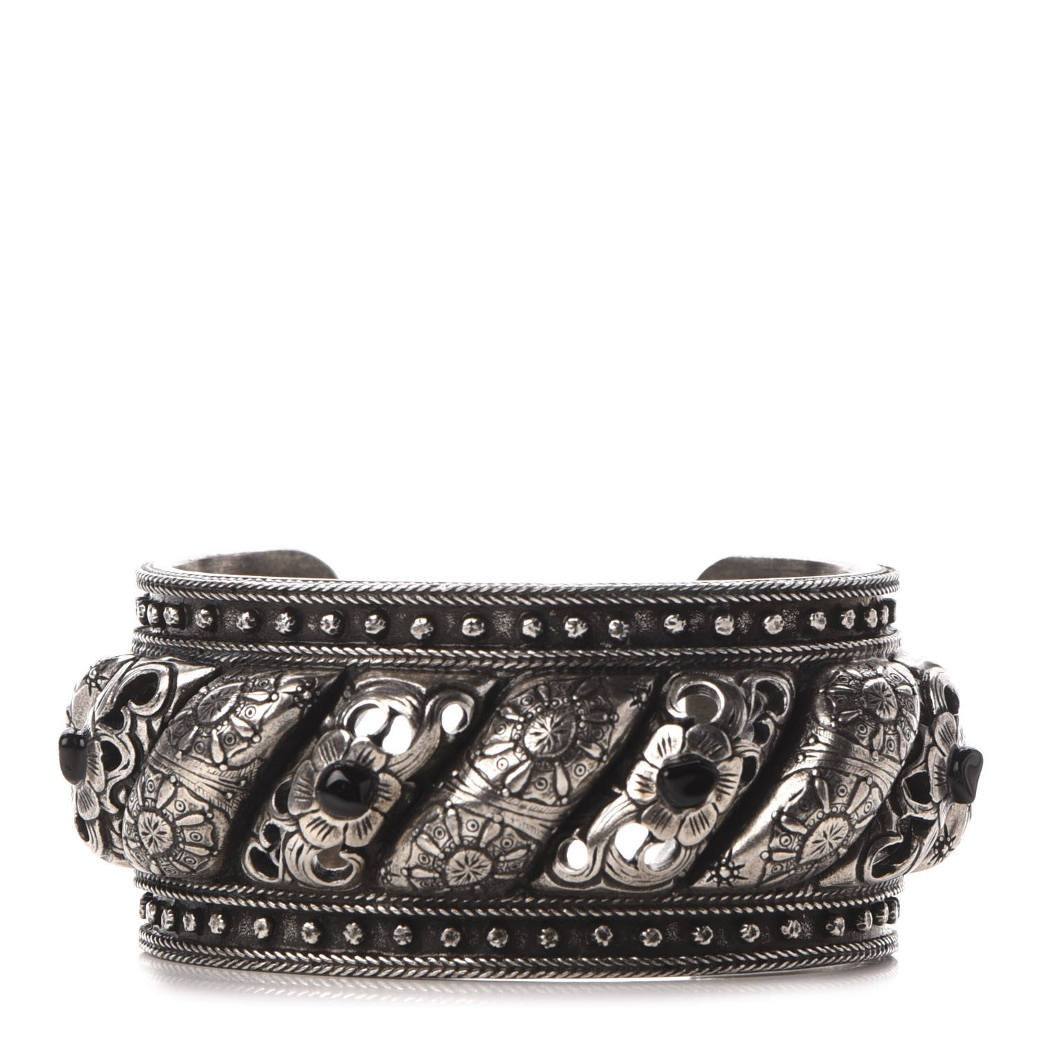 Saint Laurent Brass Marrakech Cuff Bracelet Silver Black Agate 1 of 4
