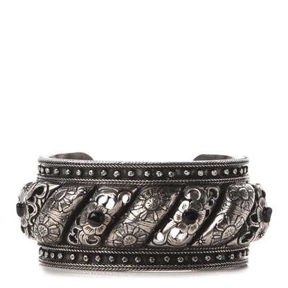 Saint Laurent Brass Marrakech Cuff Bracelet Silver Black Agate 1 of 4