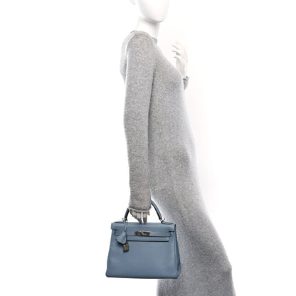 Hermes Togo Kelly Retourne 28 Bleu Lin 2 of 10