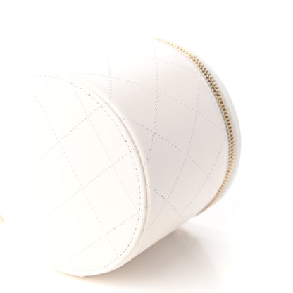 Chanel Lambskin Quilted Round Small Vanity Case With Chain White Black 7 of 12