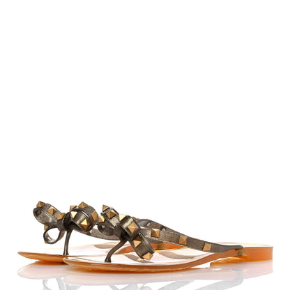 Valentino Garavani PVC Jelly Glitter Rockstud Bow Thong Sandals 39 Gold 4 of 7