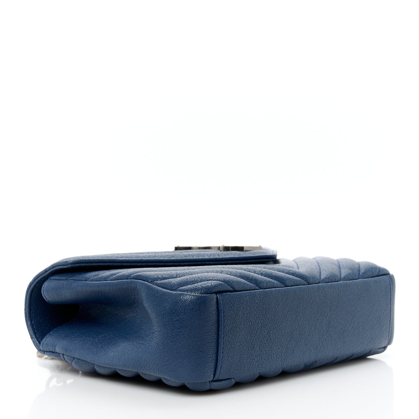 Sheepskin Matelasse Chevron Monogram Medium College Bag Blue Charron