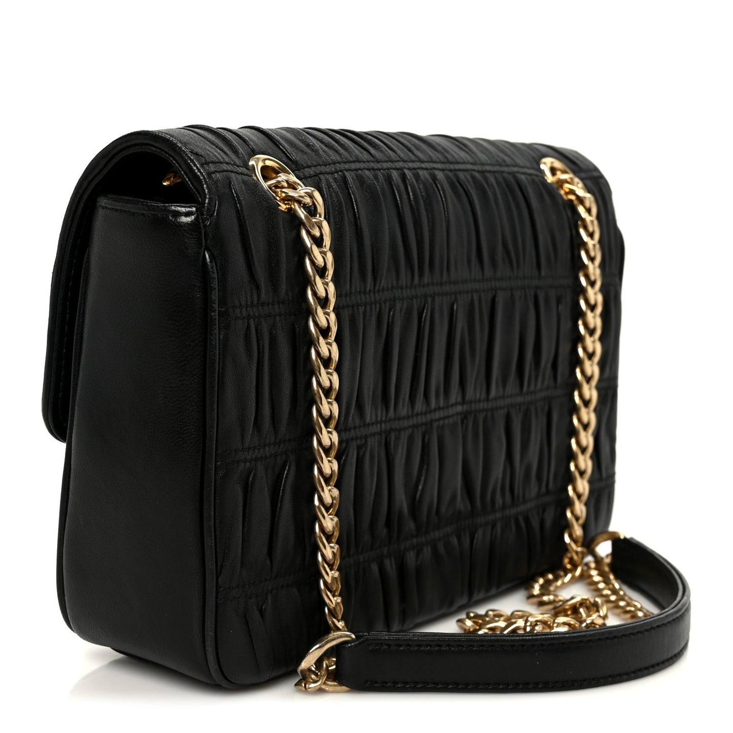 Nappa Gaufre Medium Chain Flap Shoulder Bag Black