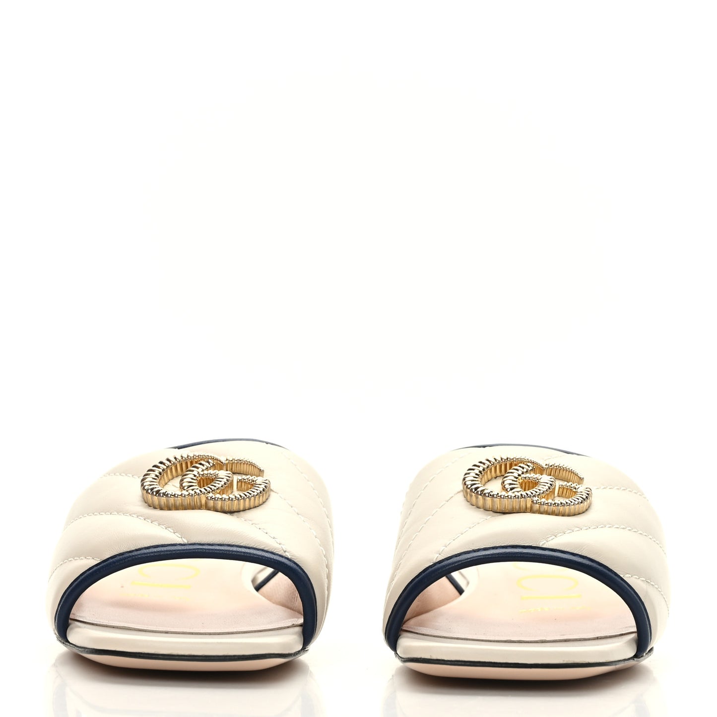 Nappa Matelasse Diagonal Torchon GG Marmont Flat Slide Sandals 35 Mystic White Blue Agata