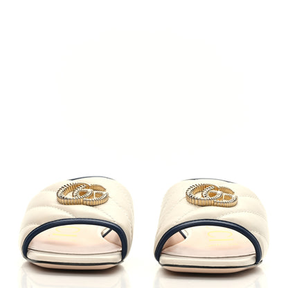 Gucci Nappa Matelasse Diagonal Torchon GG Marmont Flat Slide Sandals 35 Mystic White Blue Agata 2 of 7