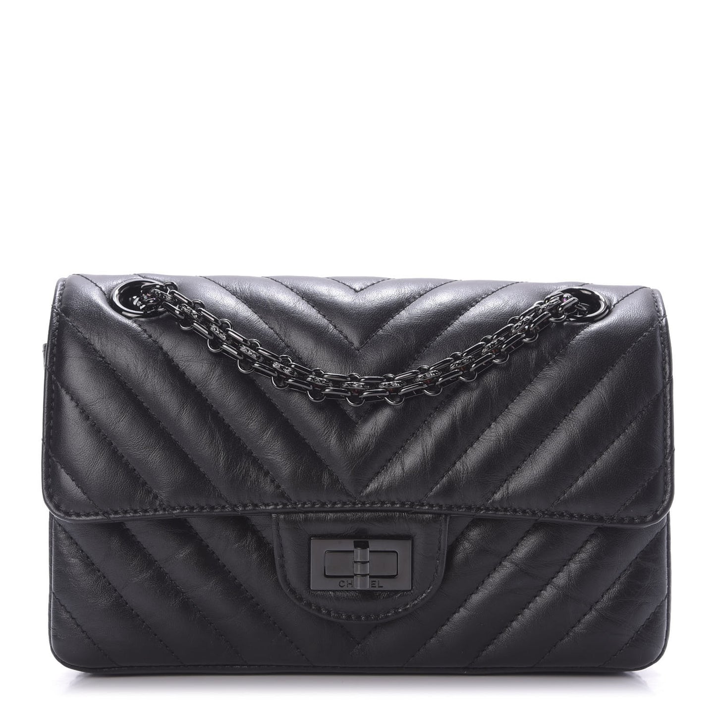 Aged Calfskin Chevron Quilted 2.55 Reissue Mini Flap So Black
