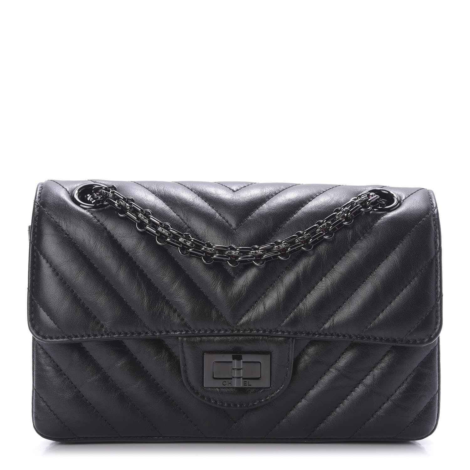 Chanel Aged Calfskin Chevron Quilted 2.55 Reissue Mini Flap So Black 1 of 9