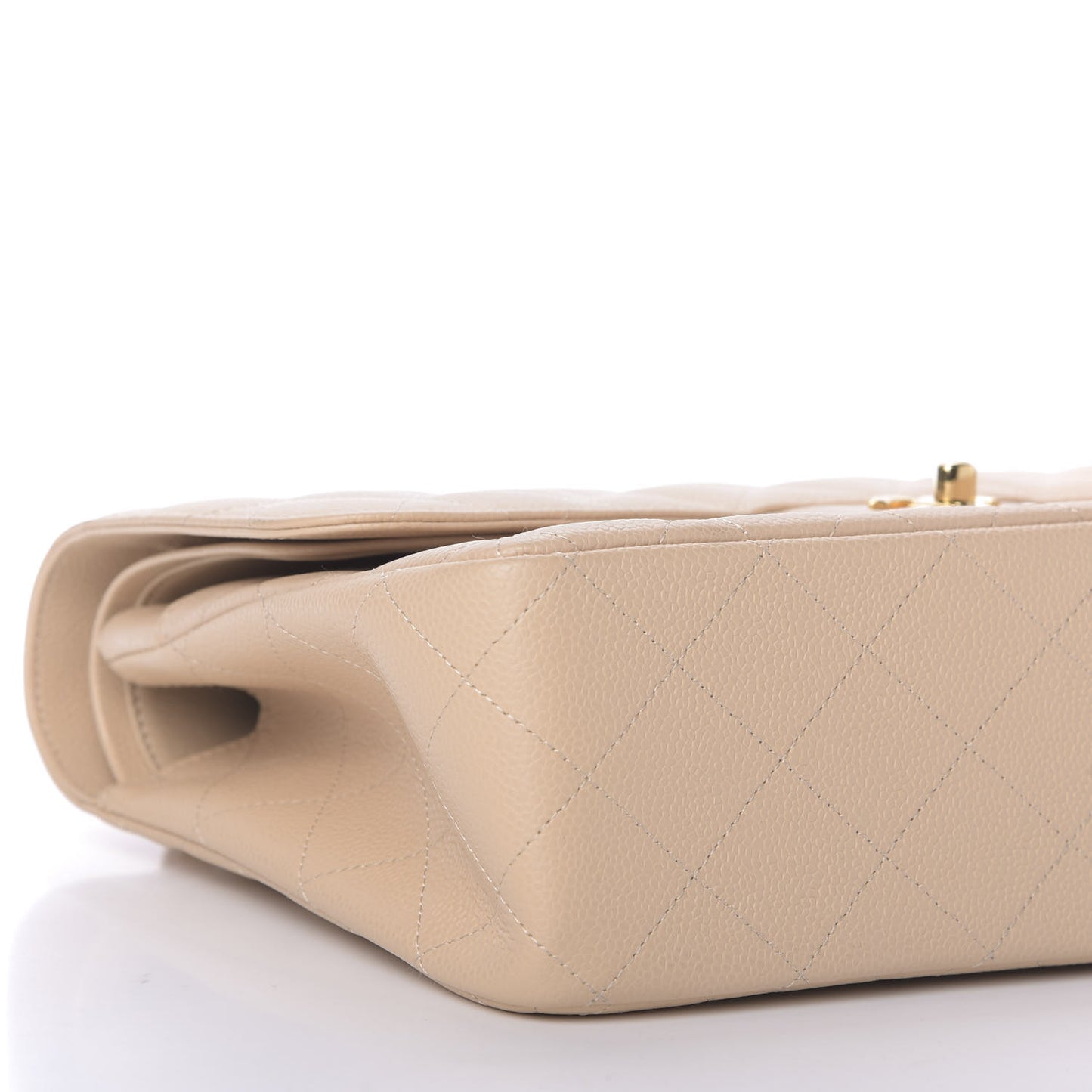 Caviar Quilted Jumbo Double Flap Beige Clair
