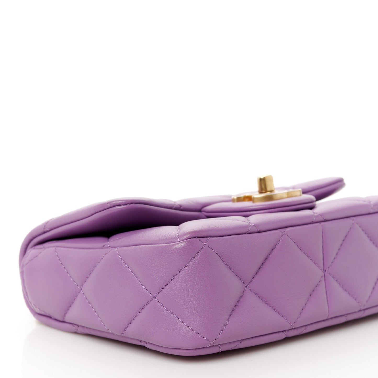 Lambskin Enamel Quilted Mini Pending CC Square Flap Purple