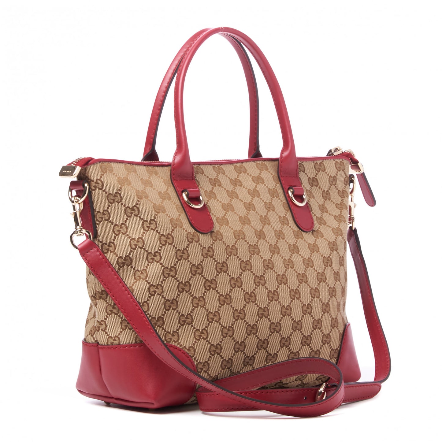Monogram Heart Bit Charm Top Handle Tote Red