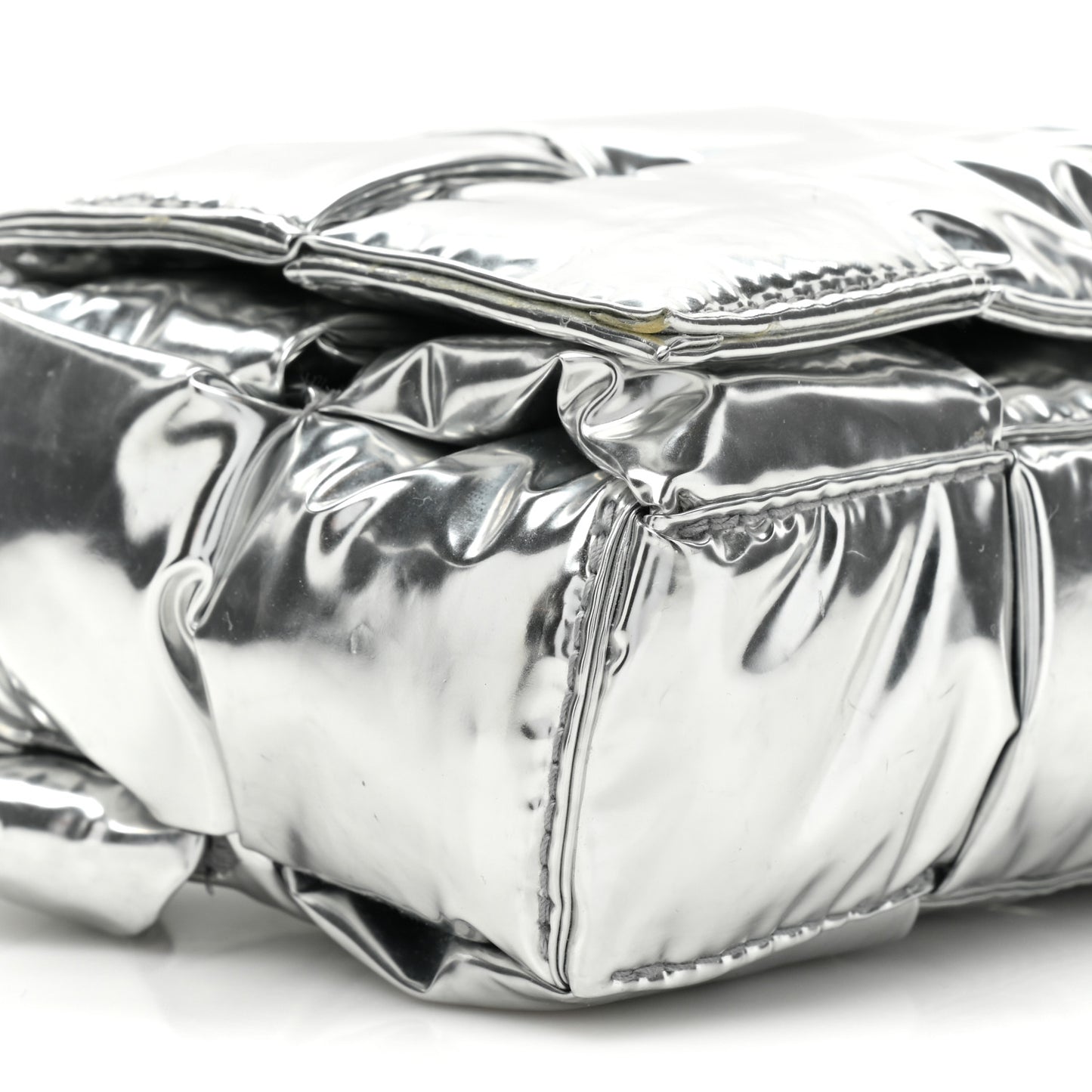 Metallic Lambskin Maxi Intrecciato Padded The Belt Cassette Bag Silver