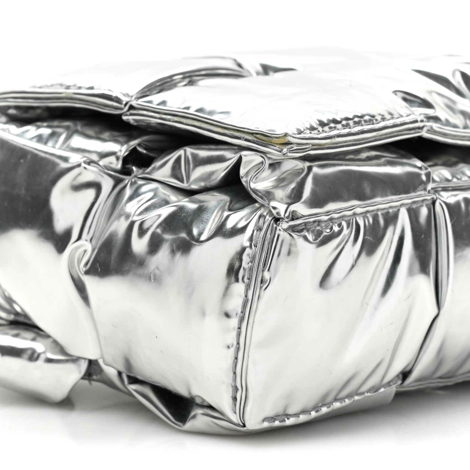 Bottega Veneta Metallic Lambskin Maxi Intrecciato Padded The Belt Cassette Bag Silver 9 of 13