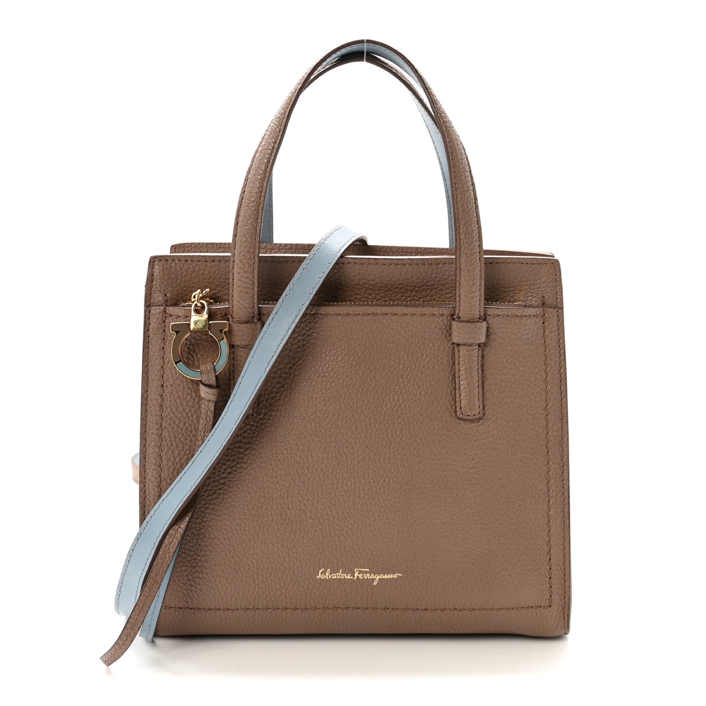 Hammered Calfskin Double Handle Small Amy Tote Fango Blue Haze