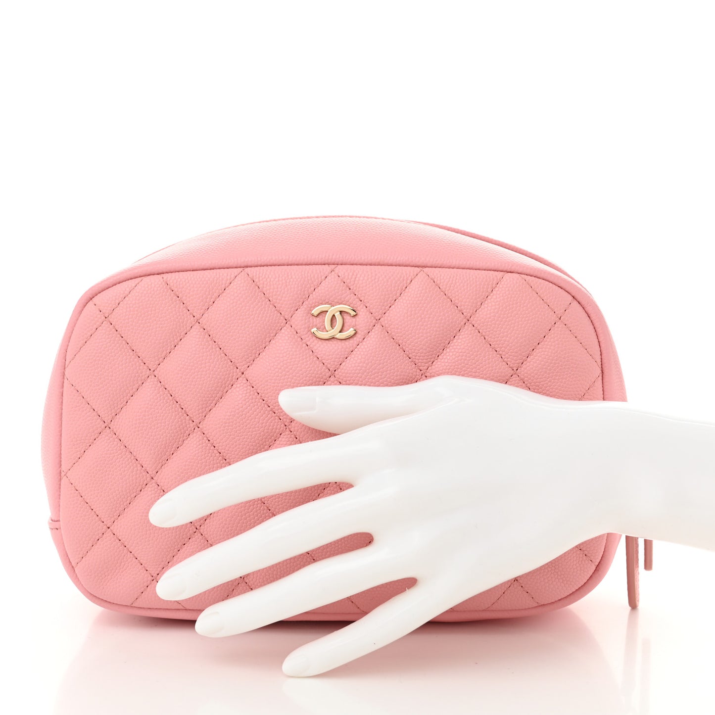 Caviar Quilted Medium Curvy Pouch Cosmetic Case Light Pink