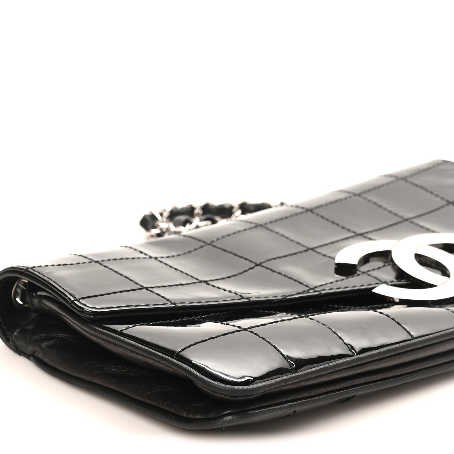 Patent Quilted Diagonal CC East West Chocolate Bar Flap Black