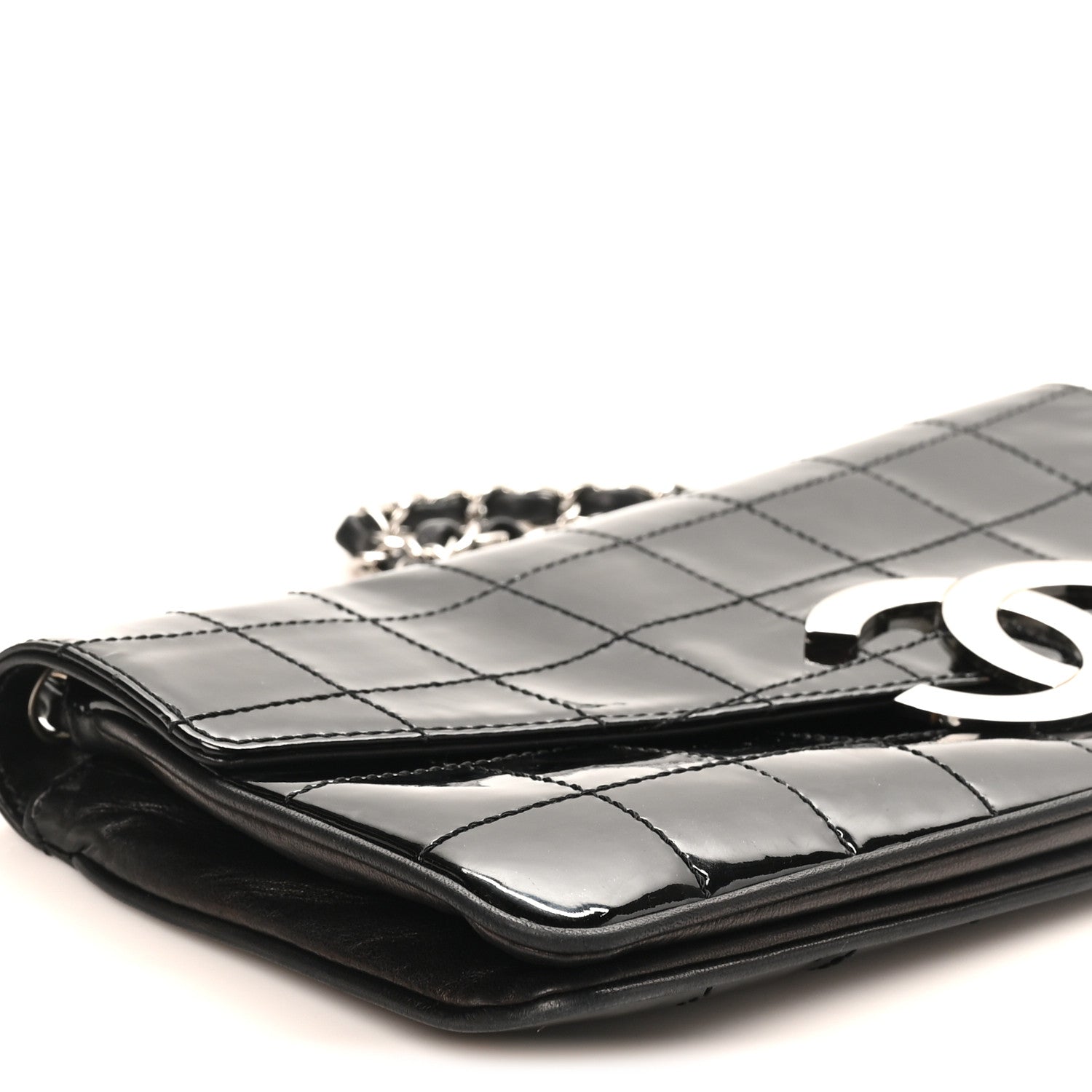 Chanel Patent Quilted Diagonal CC East West Chocolate Bar Flap Black 9 of 12
