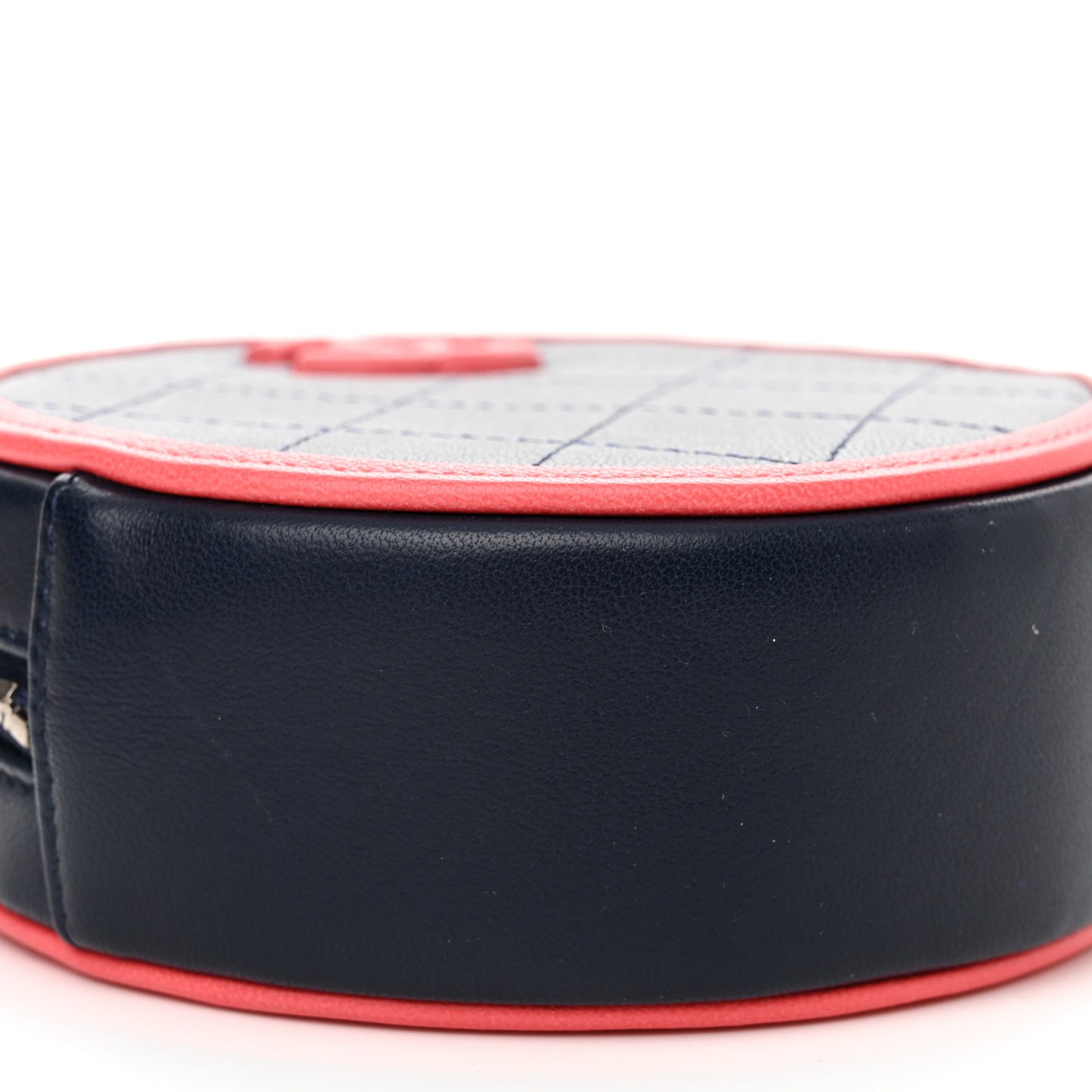 Lambskin Quilted Round Clutch With Chain Navy Pink