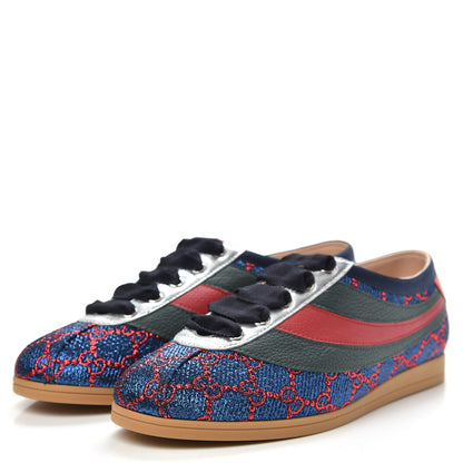 Gucci Lurex Calfskin Web GG Monogram Womens Falacer Sneakers 37.5 Iridescent Blue Iridescent Red Silver 3 of 10