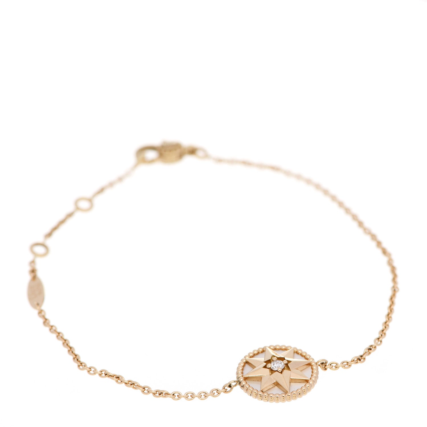 Christian Dior 18K Yellow Gold Diamond Mother of Pearl Rose Des Vents Bracelet 1 of 7
