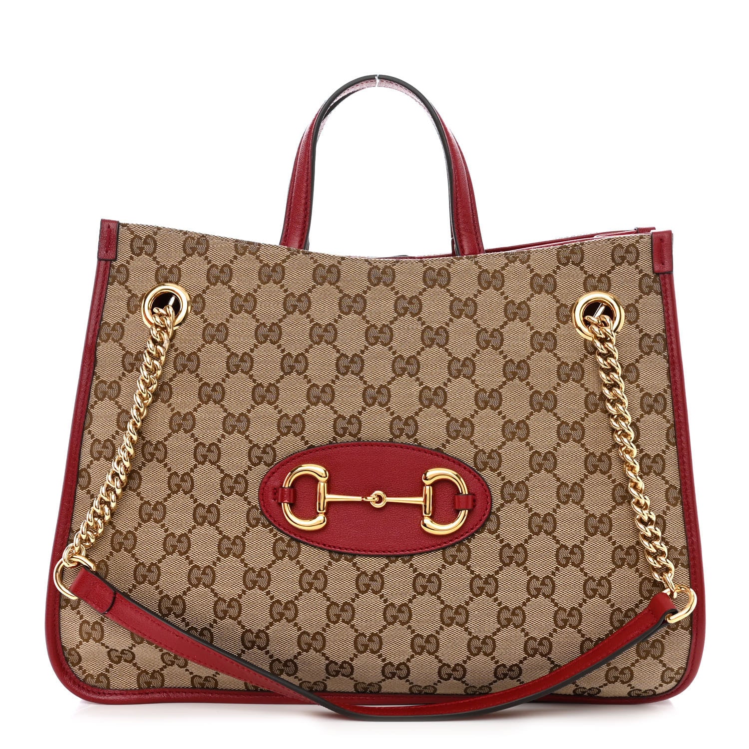 Gucci Monogram New Sakai Calfskin Lux Medium Horsebit 1955 Tote Bag Beige Ebony New Cherry Red 1 of 12
