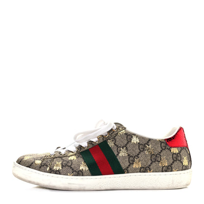 Gucci GG Supreme Monogram Bees Ayers Web Womens Ace Sneakers 36.5 Beige Oro Green Red 1 of 10