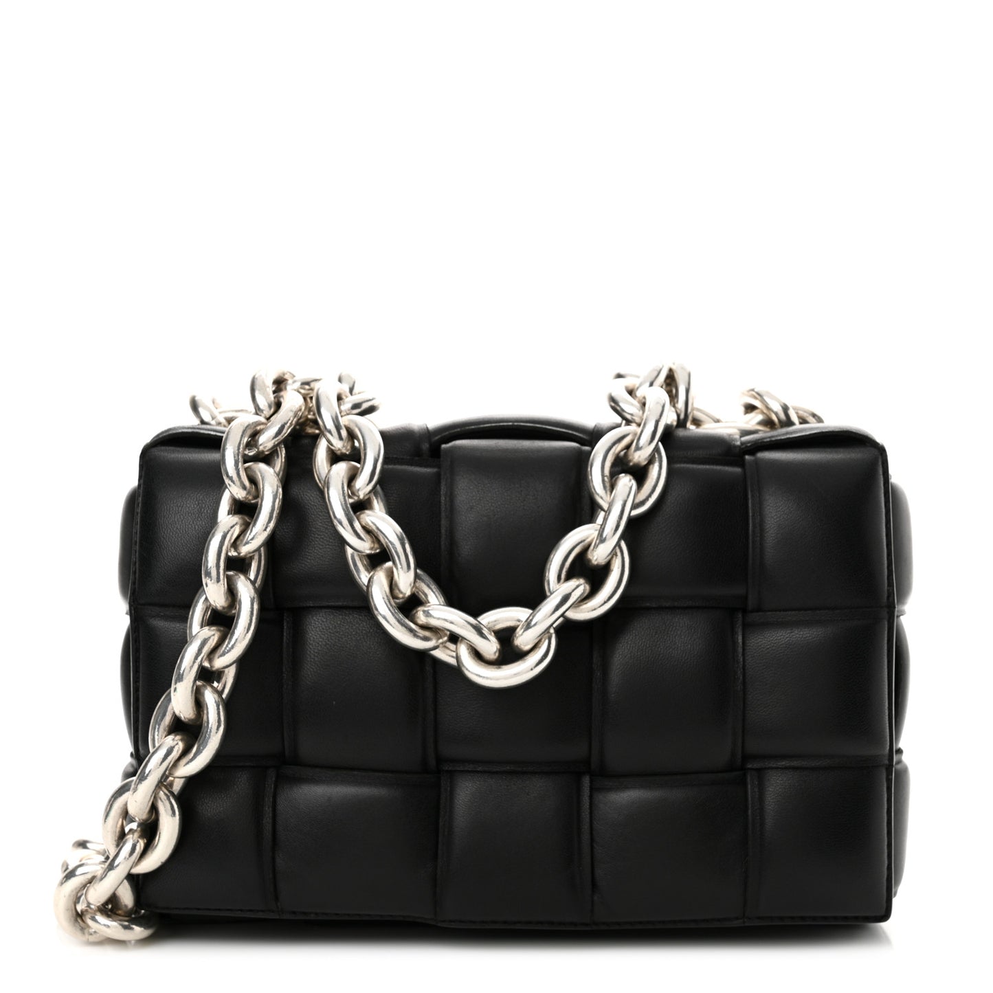 Lambskin Maxi Intreccio Padded Chain Cassette Crossbody Bag Black