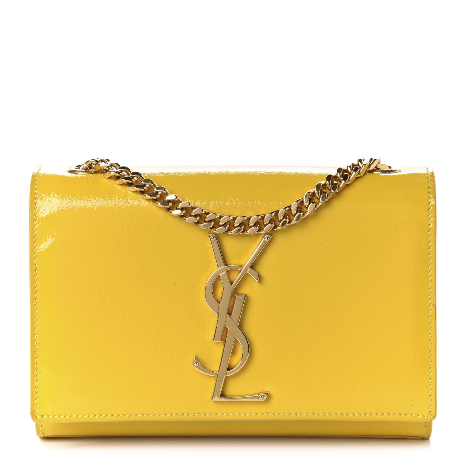 Saint Laurent Patent Small Classic Monogram Kate Satchel Yellow 1 of 17