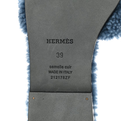 Hermes Woolskin Oran Sandals 39 Bleu 7 of 8