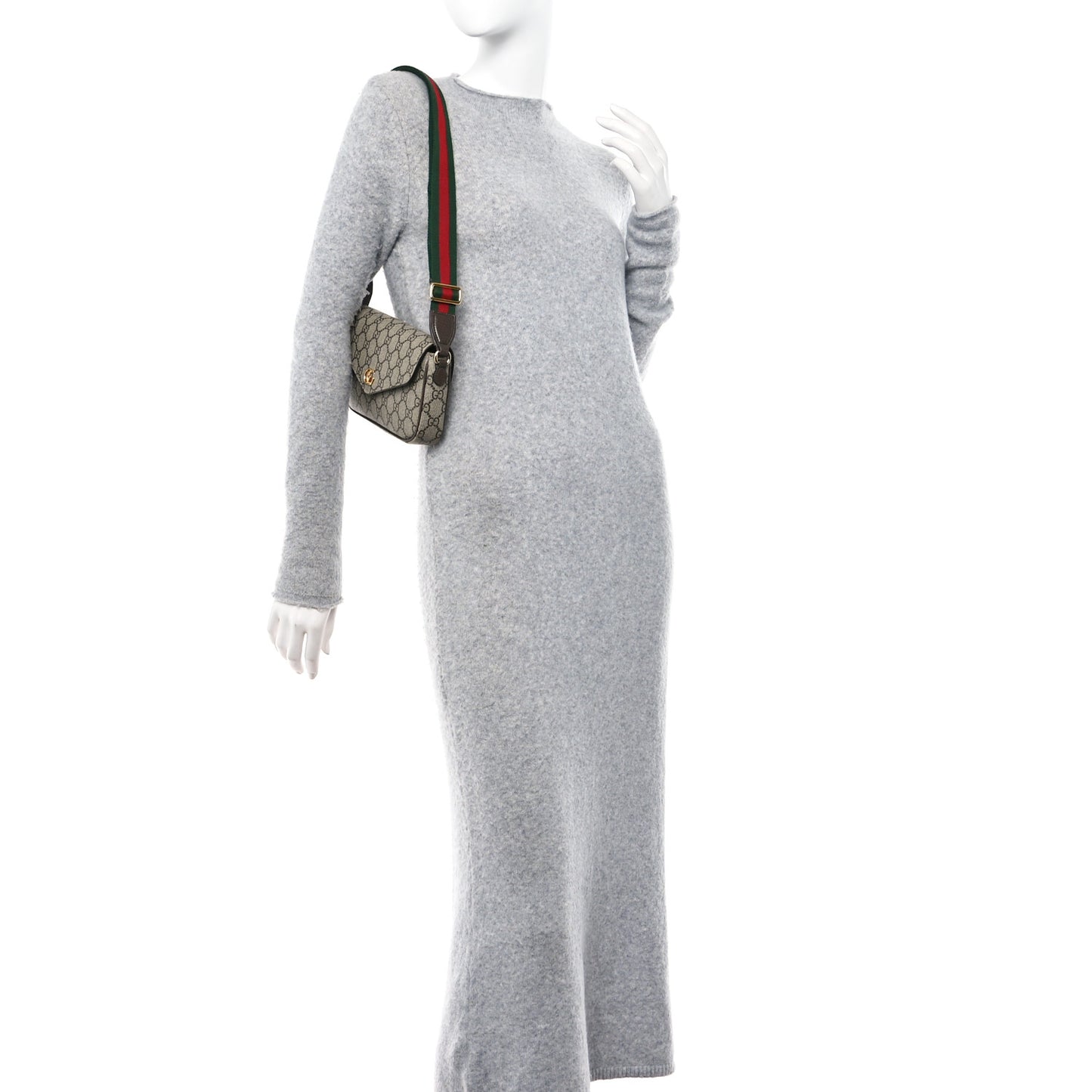 GG Supreme Monogram Textured Dollar Calfskin Web Mini Ophidia Envelope Shoulder Bag Beige Ebony