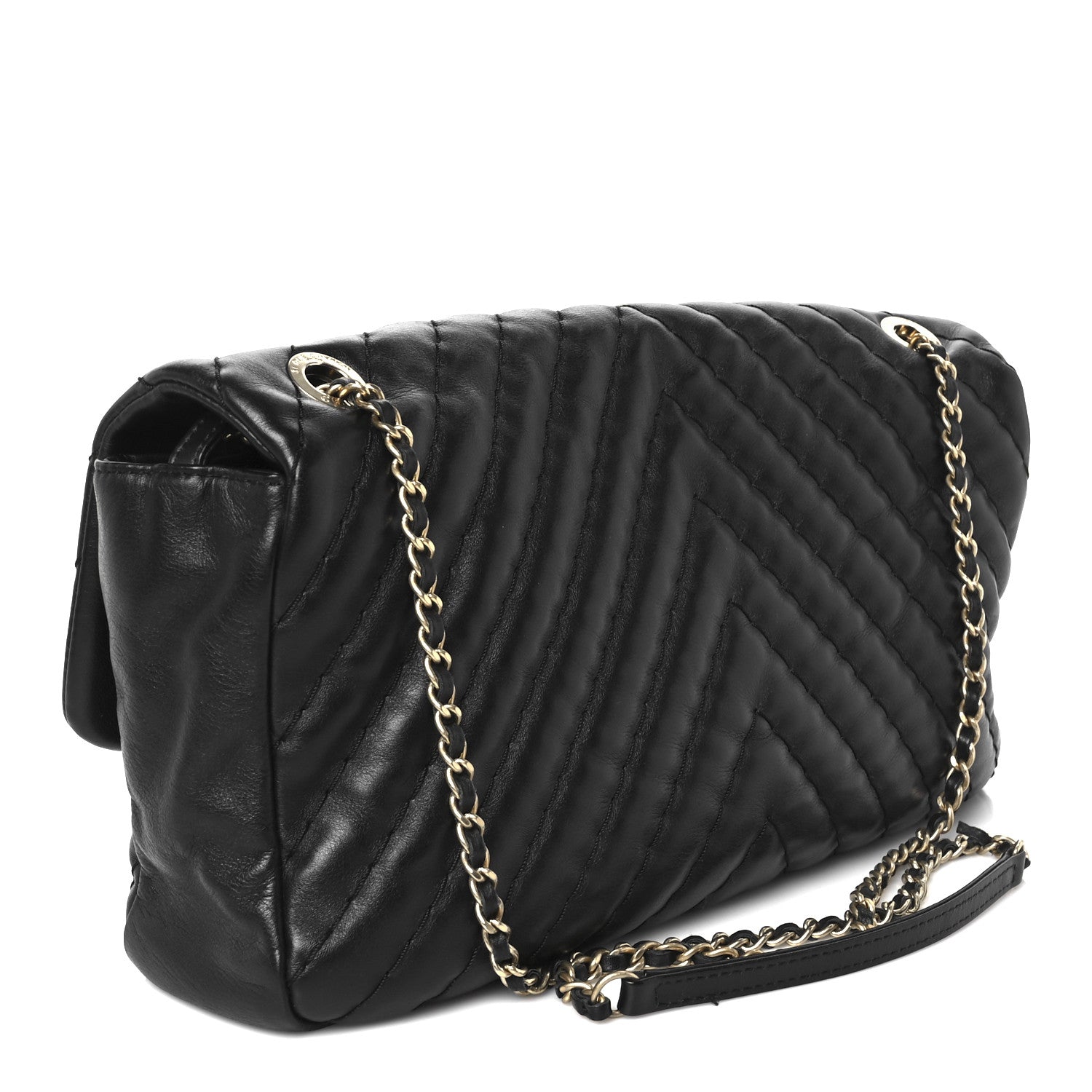 Chanel Calfskin Surpique Chevron Large Flap Black 4 of 14