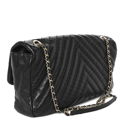 Chanel Calfskin Surpique Chevron Large Flap Black 4 of 14