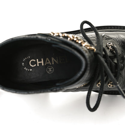 Chanel Shiny Calfskin Quilted Lace Up Combat Boots 35.5 Black 10 of 14