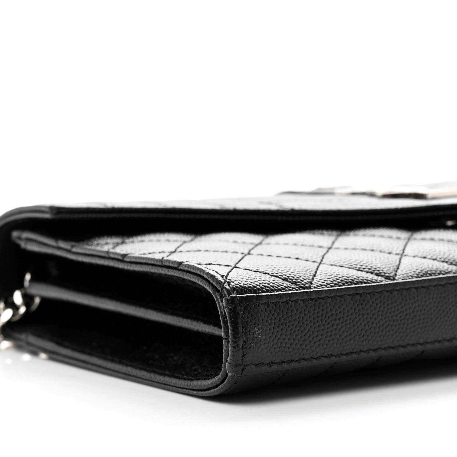 Saint Laurent Grain De Poudre Mixed Matelasse Triquilt Monogram Chain Wallet Black 7 of 8