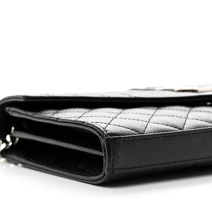 Saint Laurent Grain De Poudre Mixed Matelasse Triquilt Monogram Chain Wallet Black 7 of 8