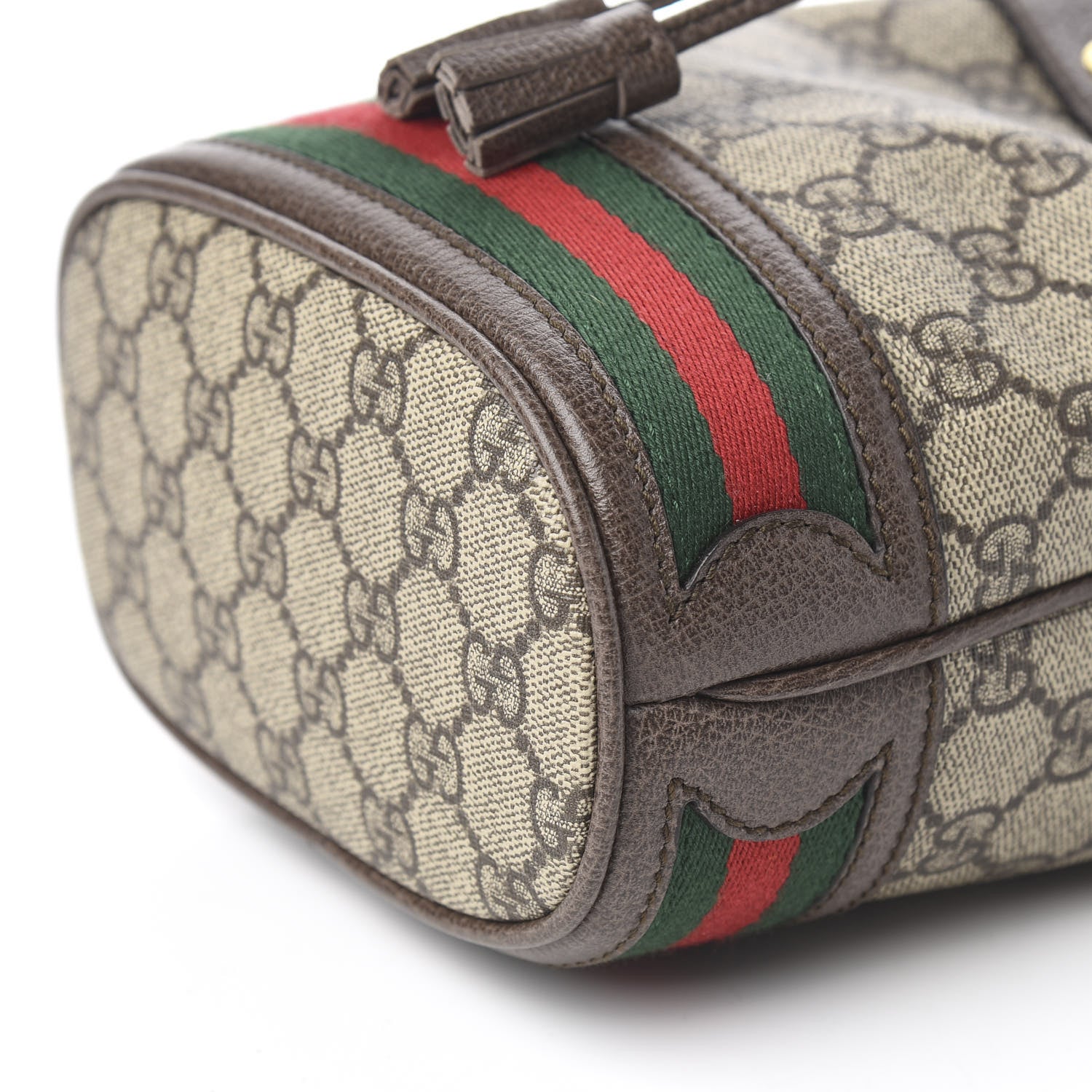 Gucci GG Supreme Monogram Web Mini Ophidia Bucket Bag Brown 9 of 10