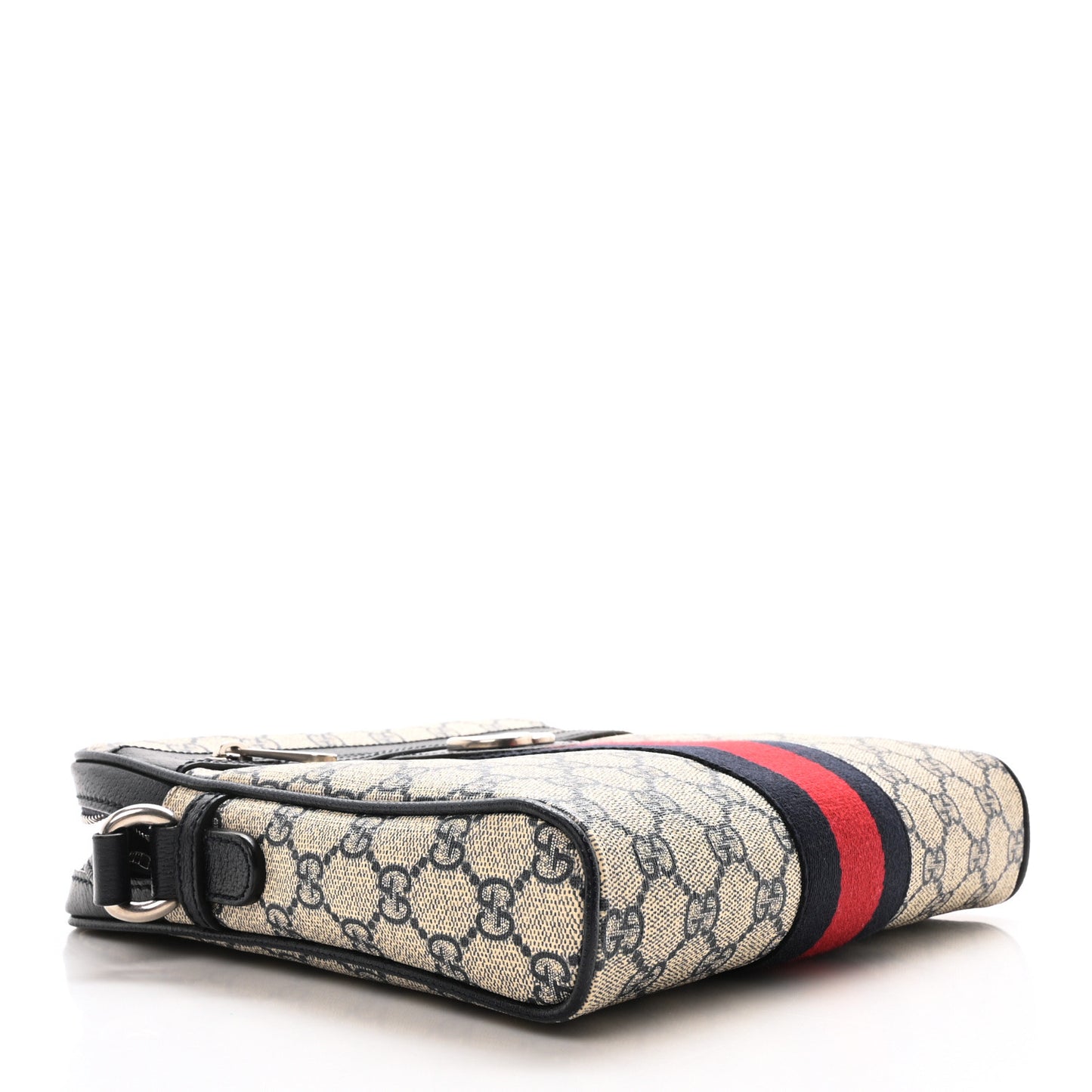 GG Supreme Monogram Textured Dollar Calfskin Web Small Ophidia Messenger Bag Beige Blue