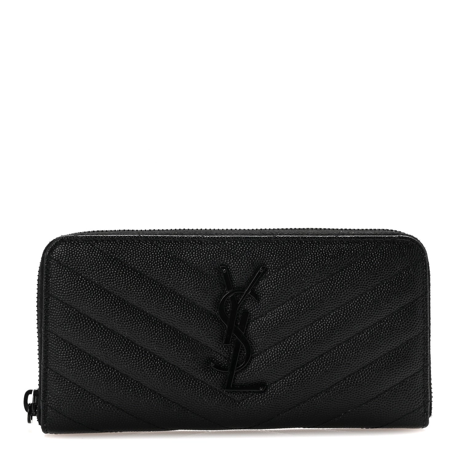 Saint Laurent Grain De Poudre Matelasse Chevron Monogram Monochrome Zip Around Wallet Black 1 of 9
