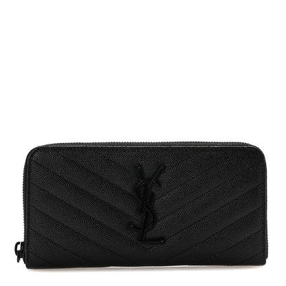 Saint Laurent Grain De Poudre Matelasse Chevron Monogram Monochrome Zip Around Wallet Black 1 of 9