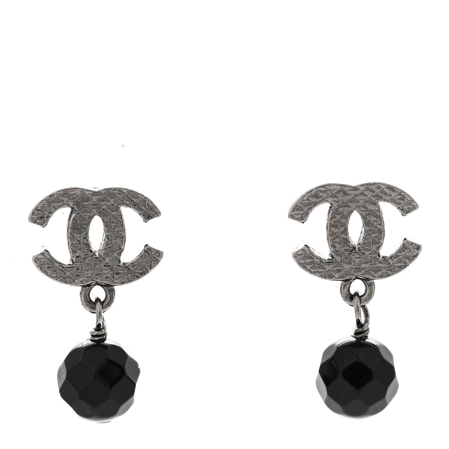 Ruthenium Bead CC Drop Earrings Black
