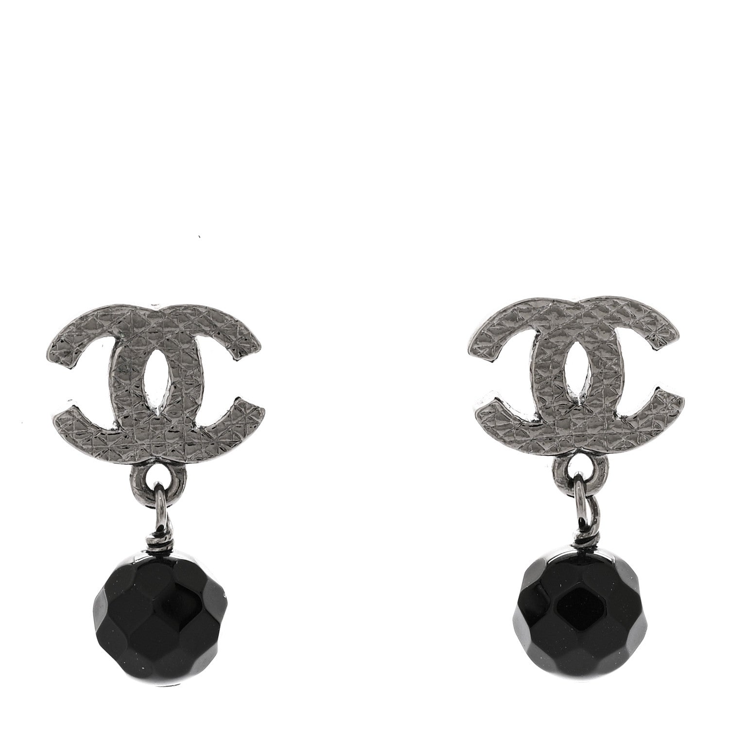 Chanel Ruthenium Bead CC Drop Earrings Black 1 of 5