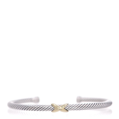 David Yurman Sterling Silver 18K Yellow Gold 4mm X Station Cable Bracelet 1 of 4