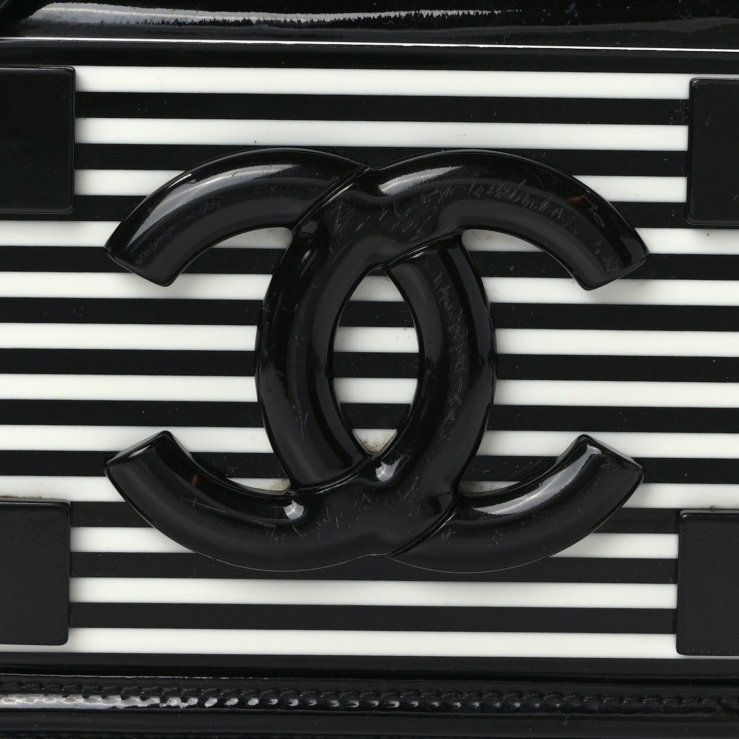 Chanel Plexiglass Patent Mini Striped Boy Brick Flap Black White 7 of 12