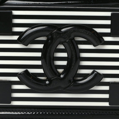 Chanel Plexiglass Patent Mini Striped Boy Brick Flap Black White 7 of 12