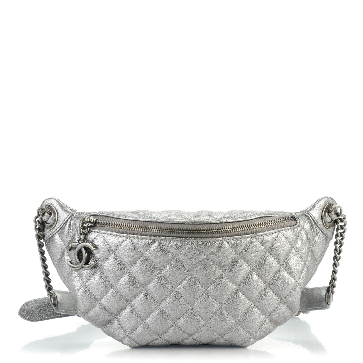 Chanel Metallic Goatskin Quilted Banane Waist Bag Fanny Pack Silver 1 of 9