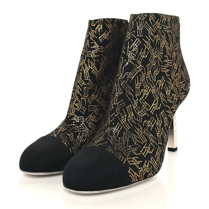 Chanel Tweed Grosgrain Printed Cap Toe Ankle Boots 40 Black Gold 3 of 10
