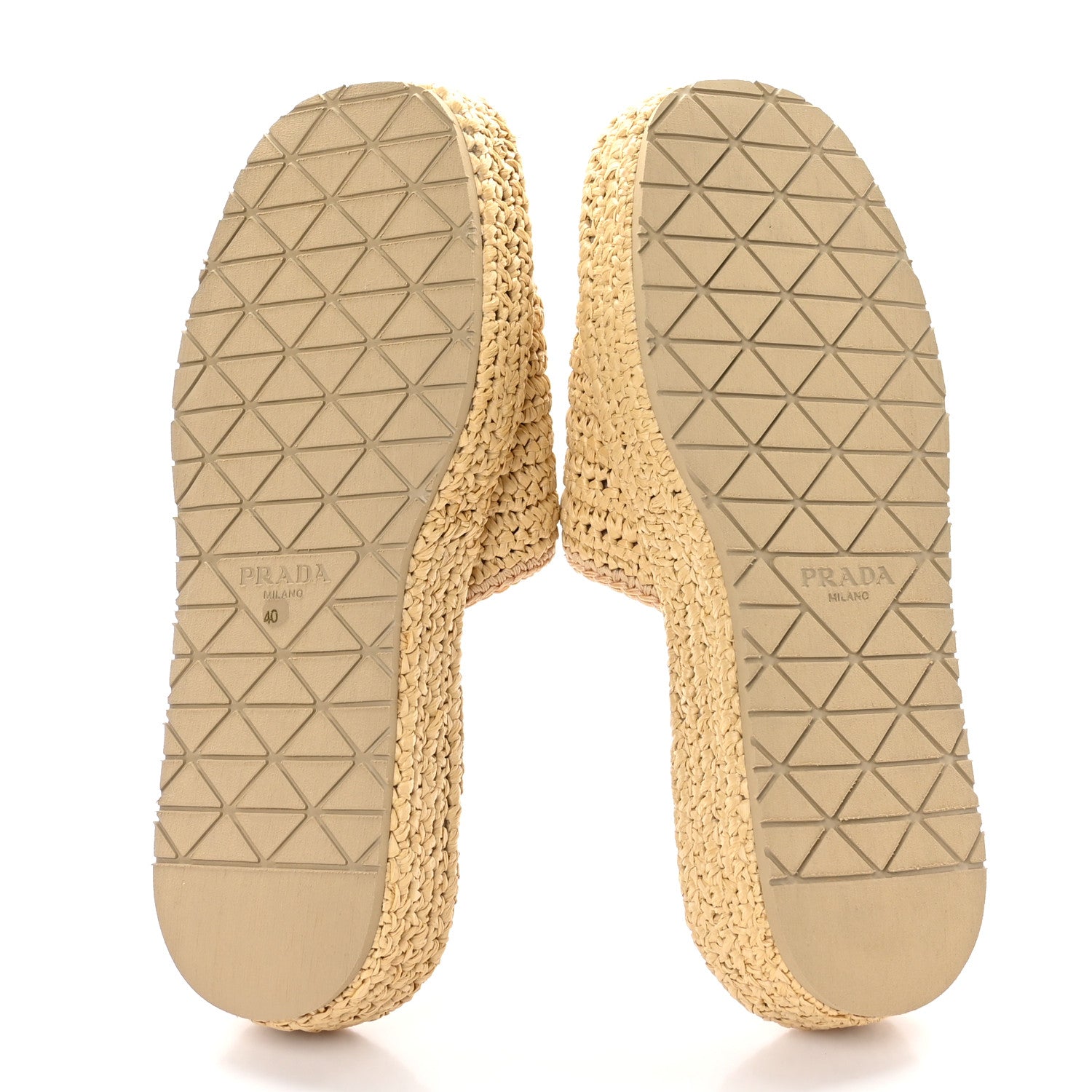 Prada Raffia Metal Triangle Logo Woven Flatform 35mm Slide Sandals 40 Naturale 6 of 9
