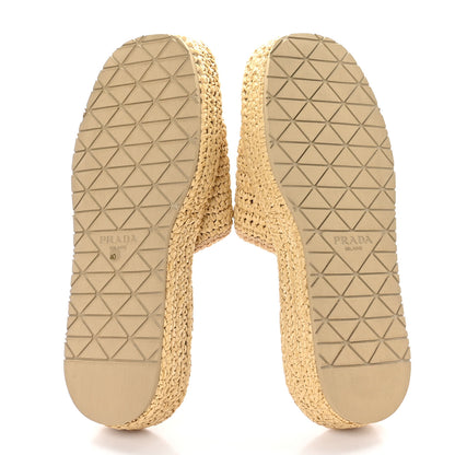 Prada Raffia Metal Triangle Logo Woven Flatform 35mm Slide Sandals 40 Naturale 6 of 9