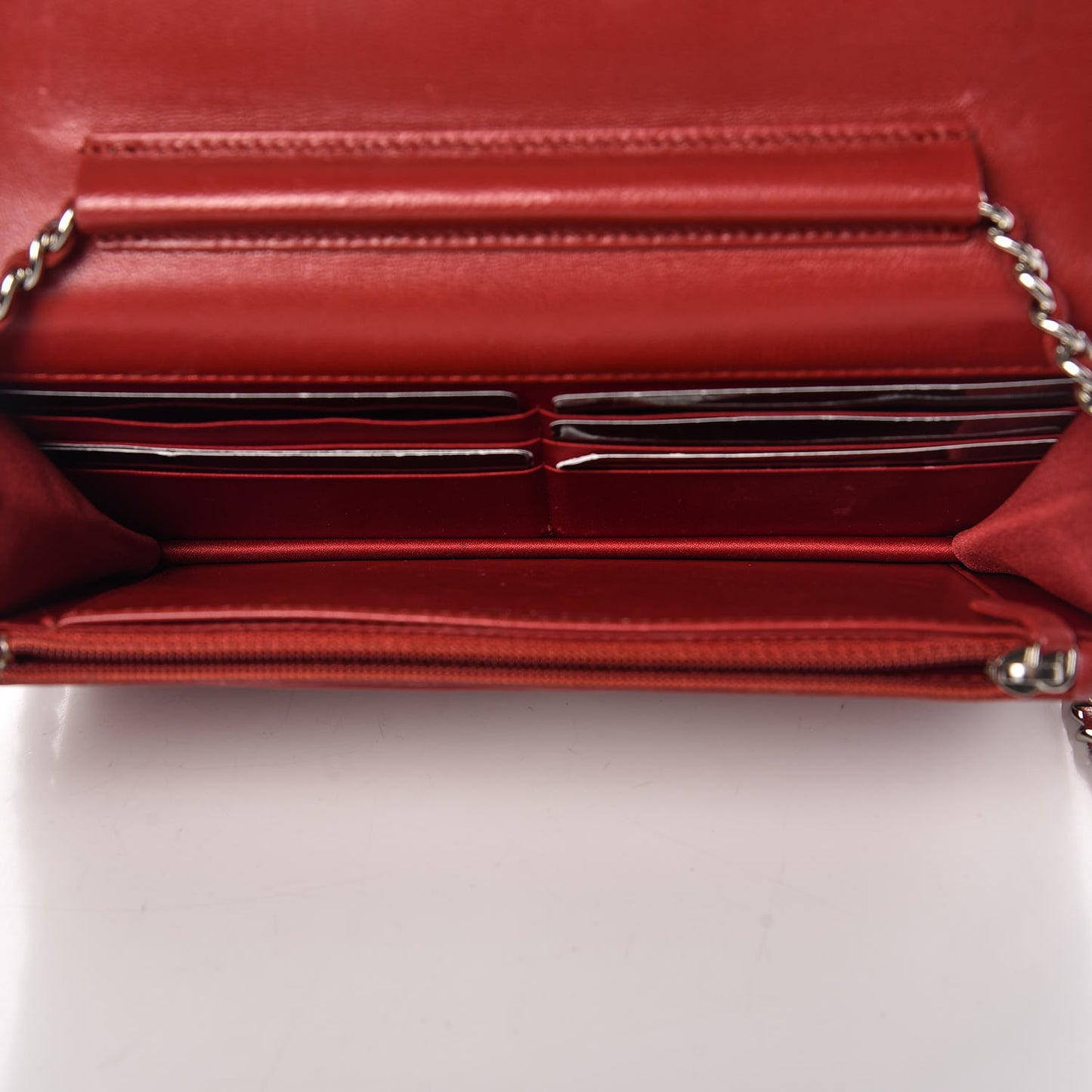 Lambskin Camellia Embossed Wallet On Chain WOC Red